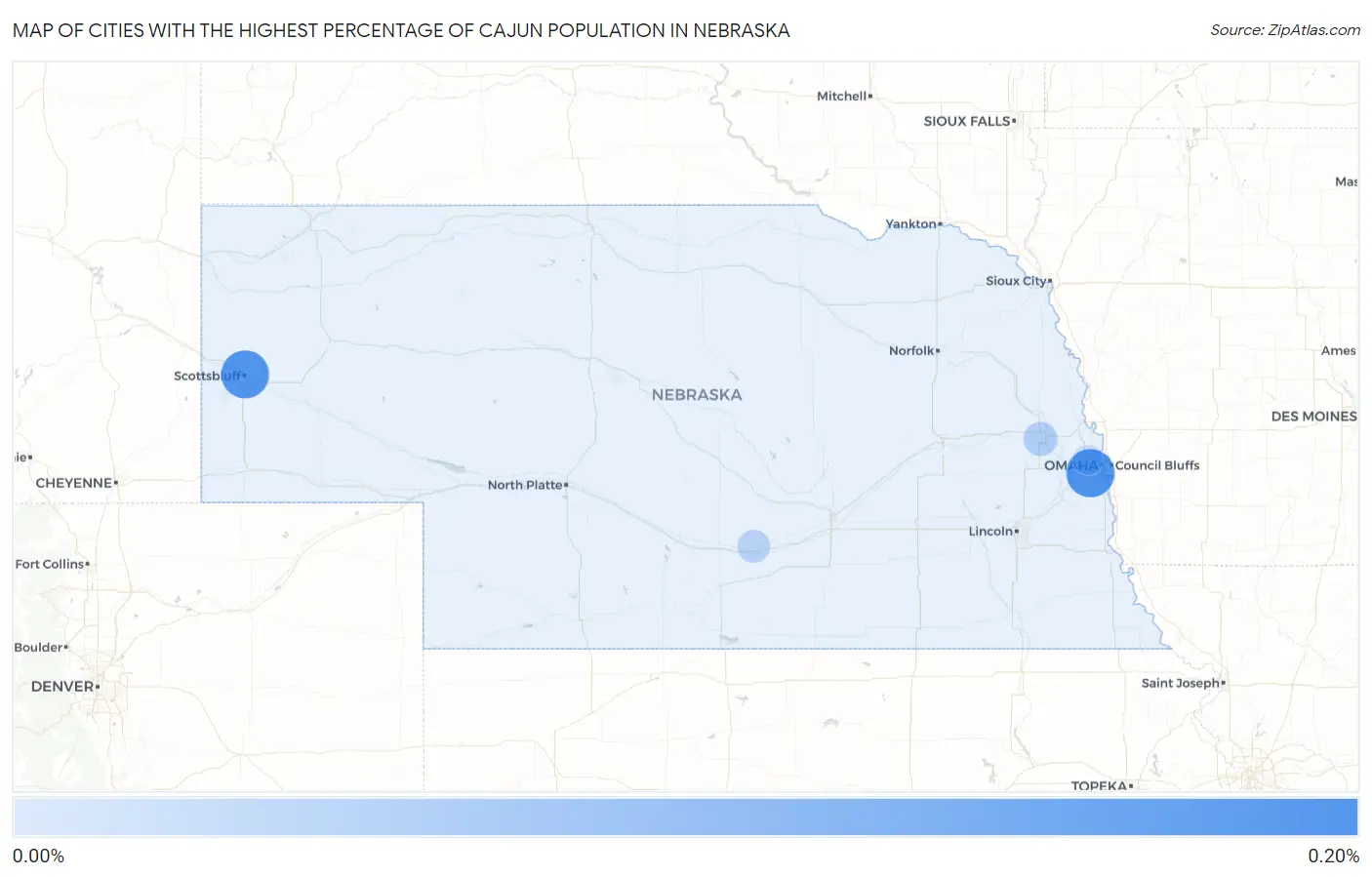 Cities with the Highest Percentage of Cajun Population in Nebraska Map