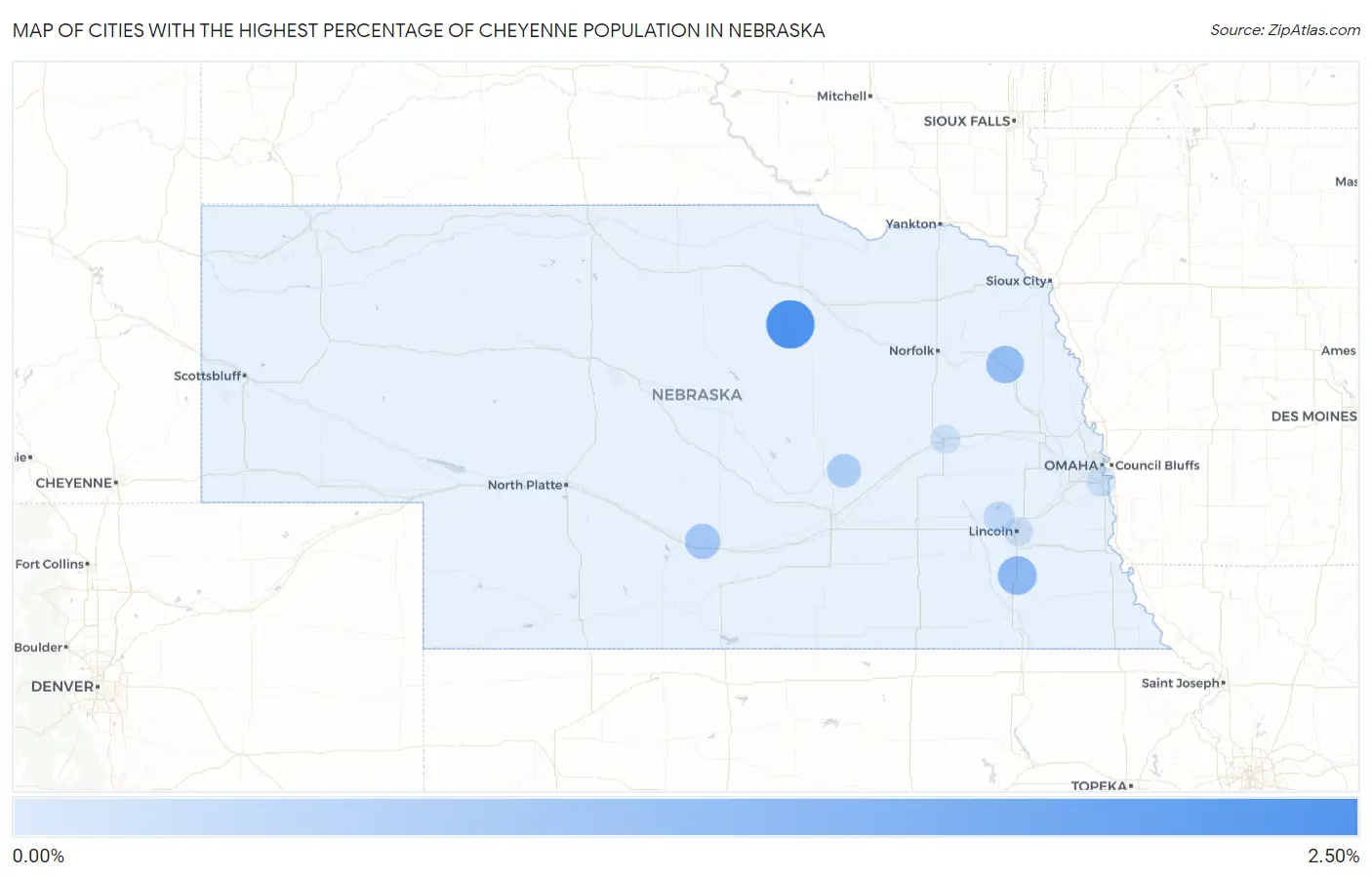 Cities with the Highest Percentage of Cheyenne Population in Nebraska Map