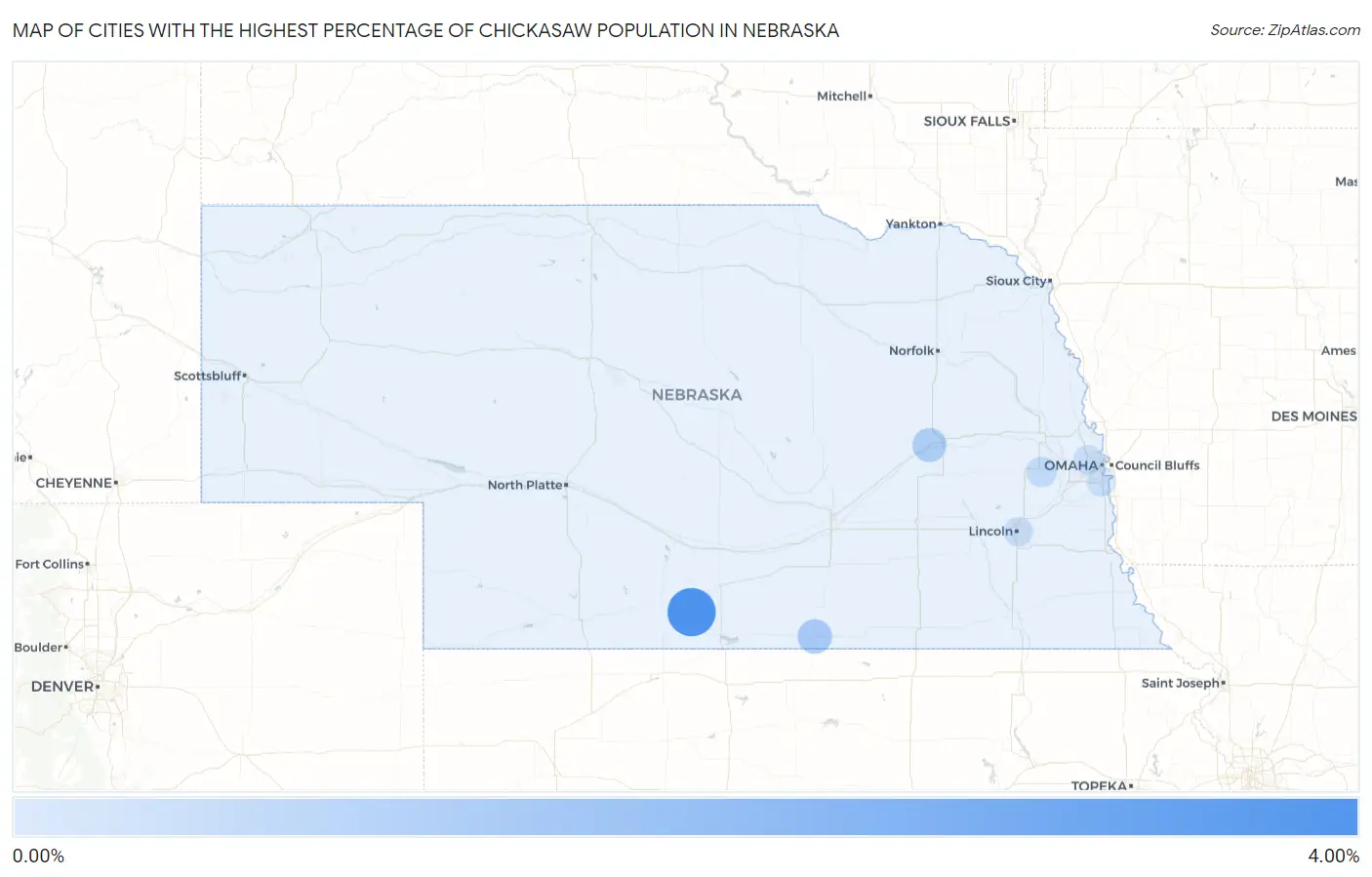 Cities with the Highest Percentage of Chickasaw Population in Nebraska Map