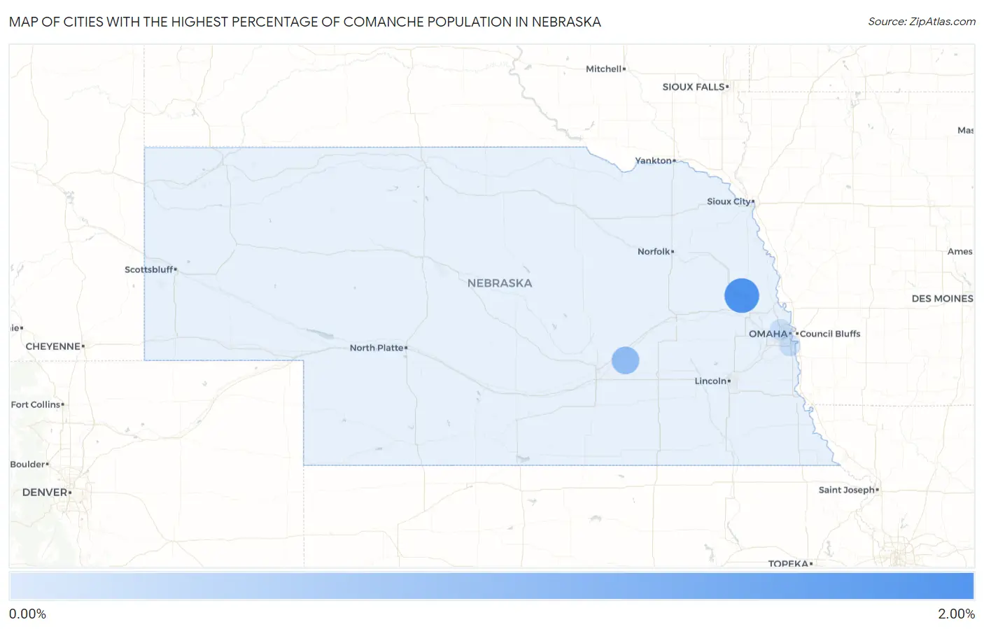 Cities with the Highest Percentage of Comanche Population in Nebraska Map