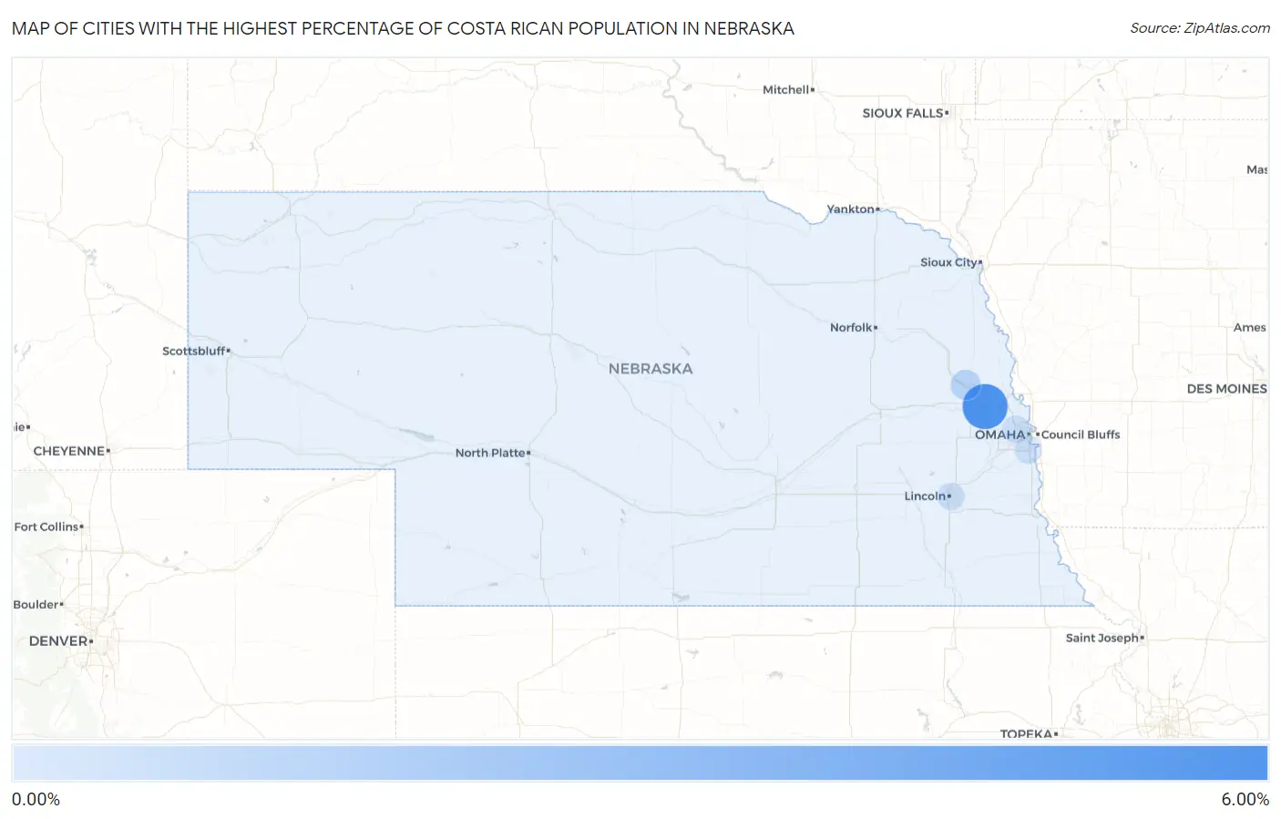 Cities with the Highest Percentage of Costa Rican Population in Nebraska Map