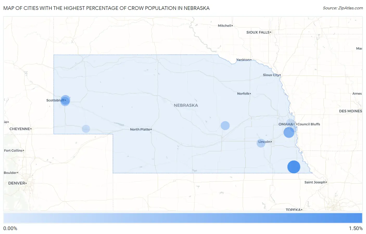 Cities with the Highest Percentage of Crow Population in Nebraska Map