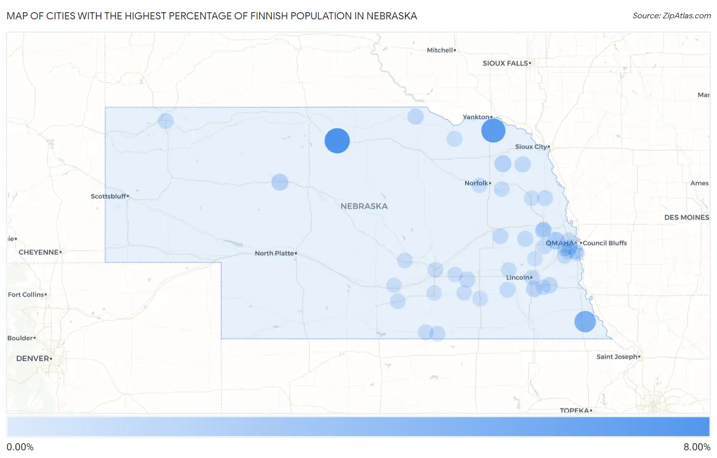 Cities with the Highest Percentage of Finnish Population in Nebraska Map