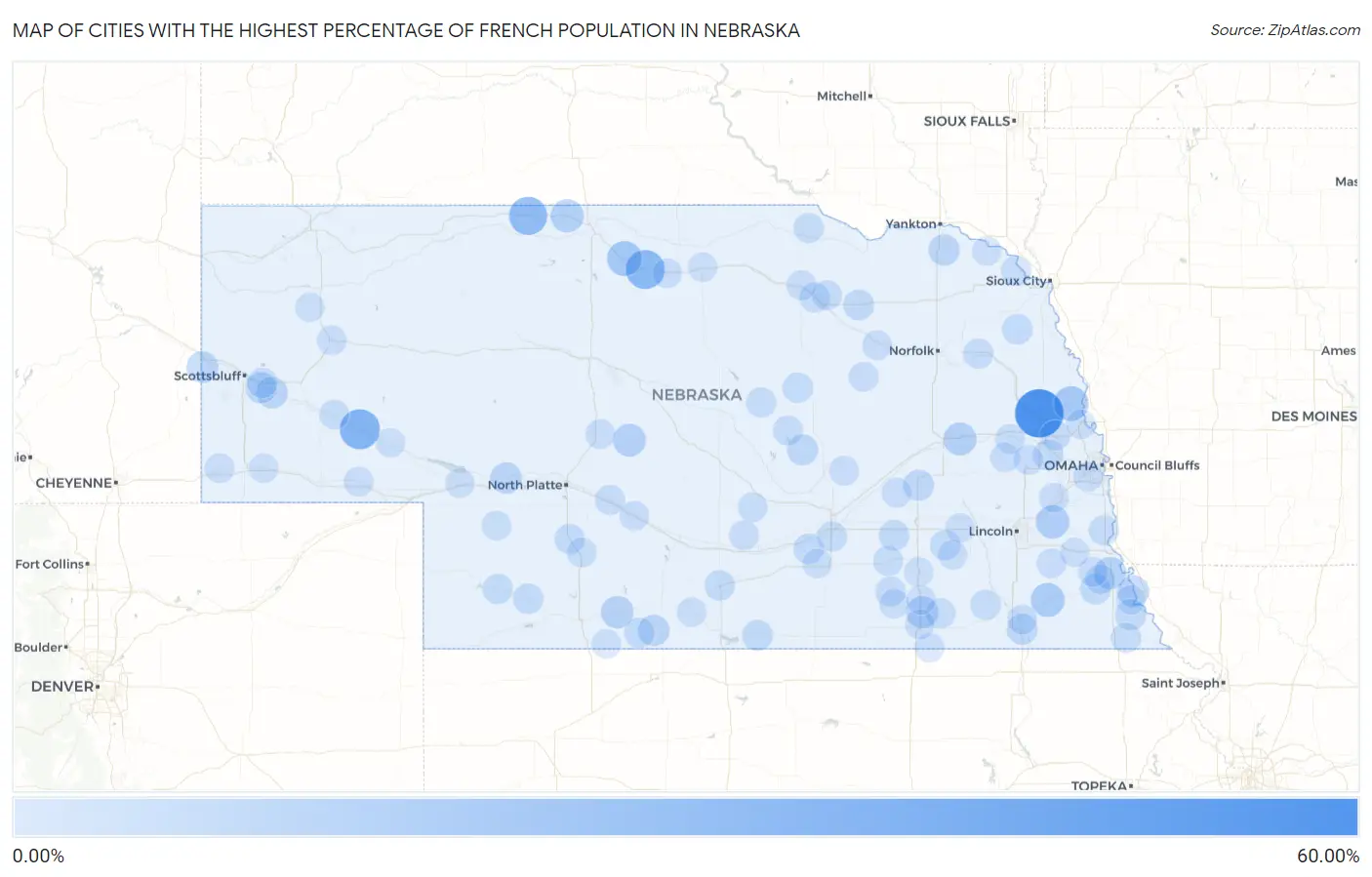 Cities with the Highest Percentage of French Population in Nebraska Map