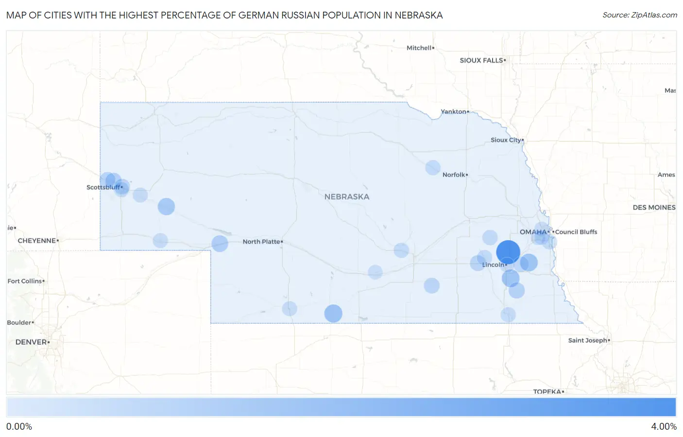 Cities with the Highest Percentage of German Russian Population in Nebraska Map