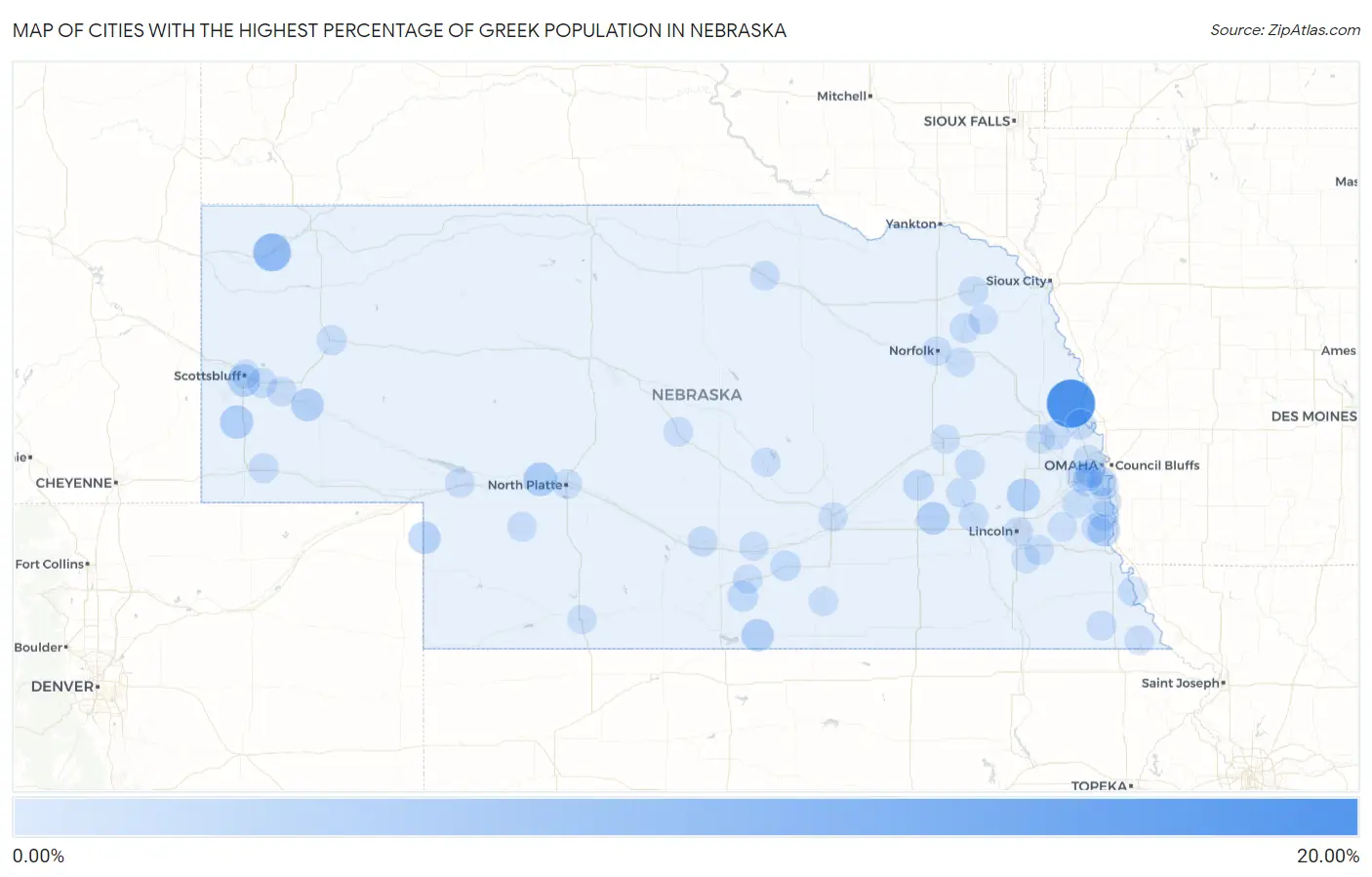 Cities with the Highest Percentage of Greek Population in Nebraska Map