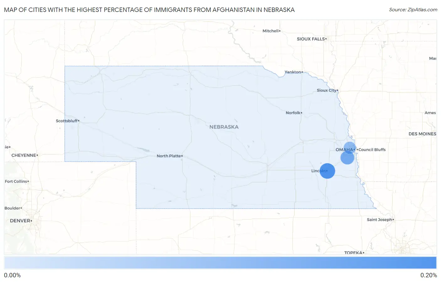 Cities with the Highest Percentage of Immigrants from Afghanistan in Nebraska Map
