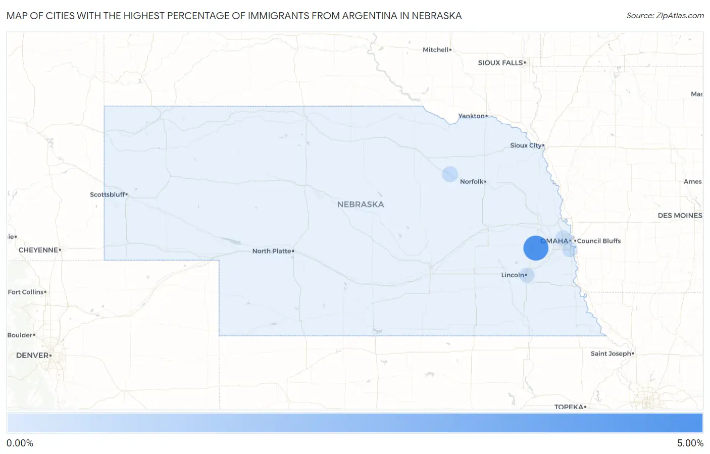 Cities with the Highest Percentage of Immigrants from Argentina in Nebraska Map