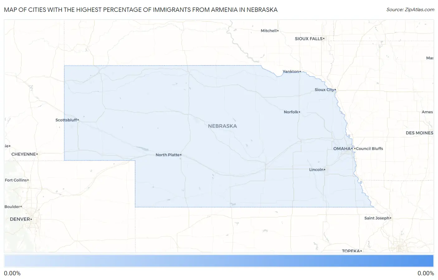 Cities with the Highest Percentage of Immigrants from Armenia in Nebraska Map