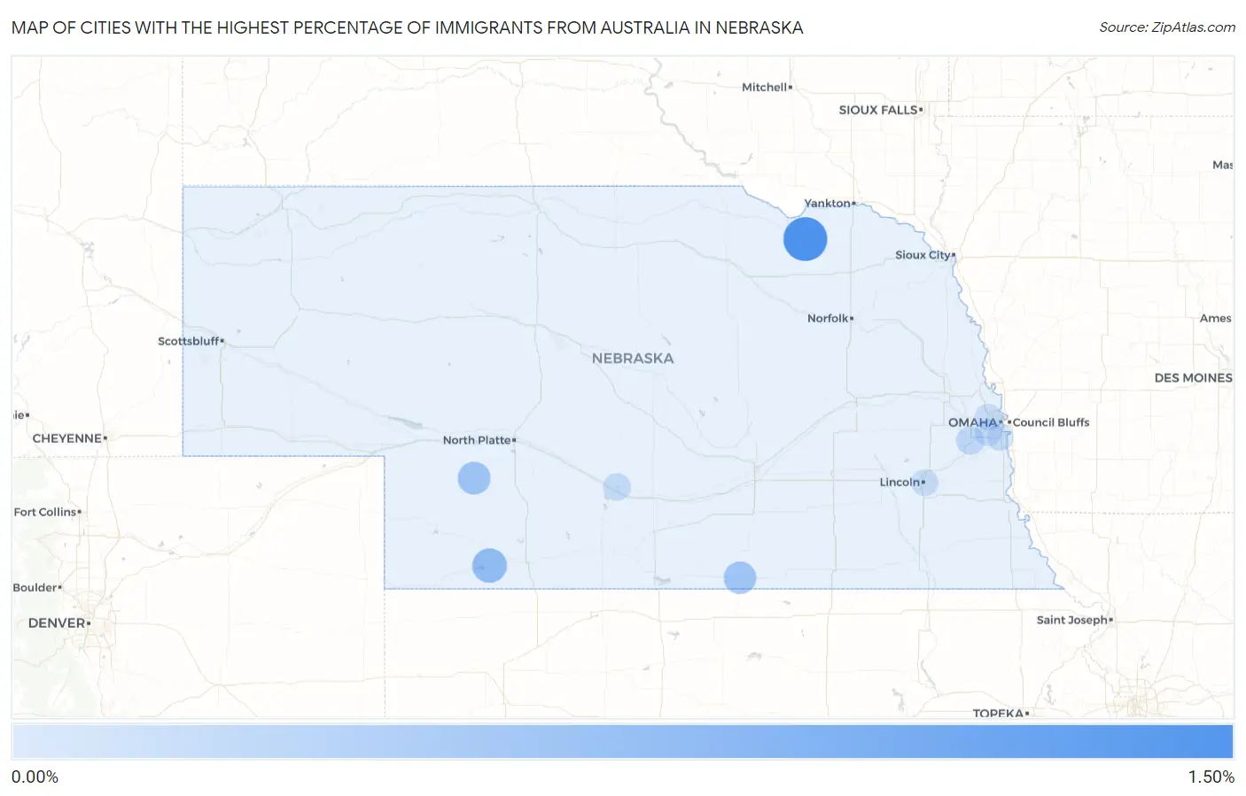 Cities with the Highest Percentage of Immigrants from Australia in Nebraska Map