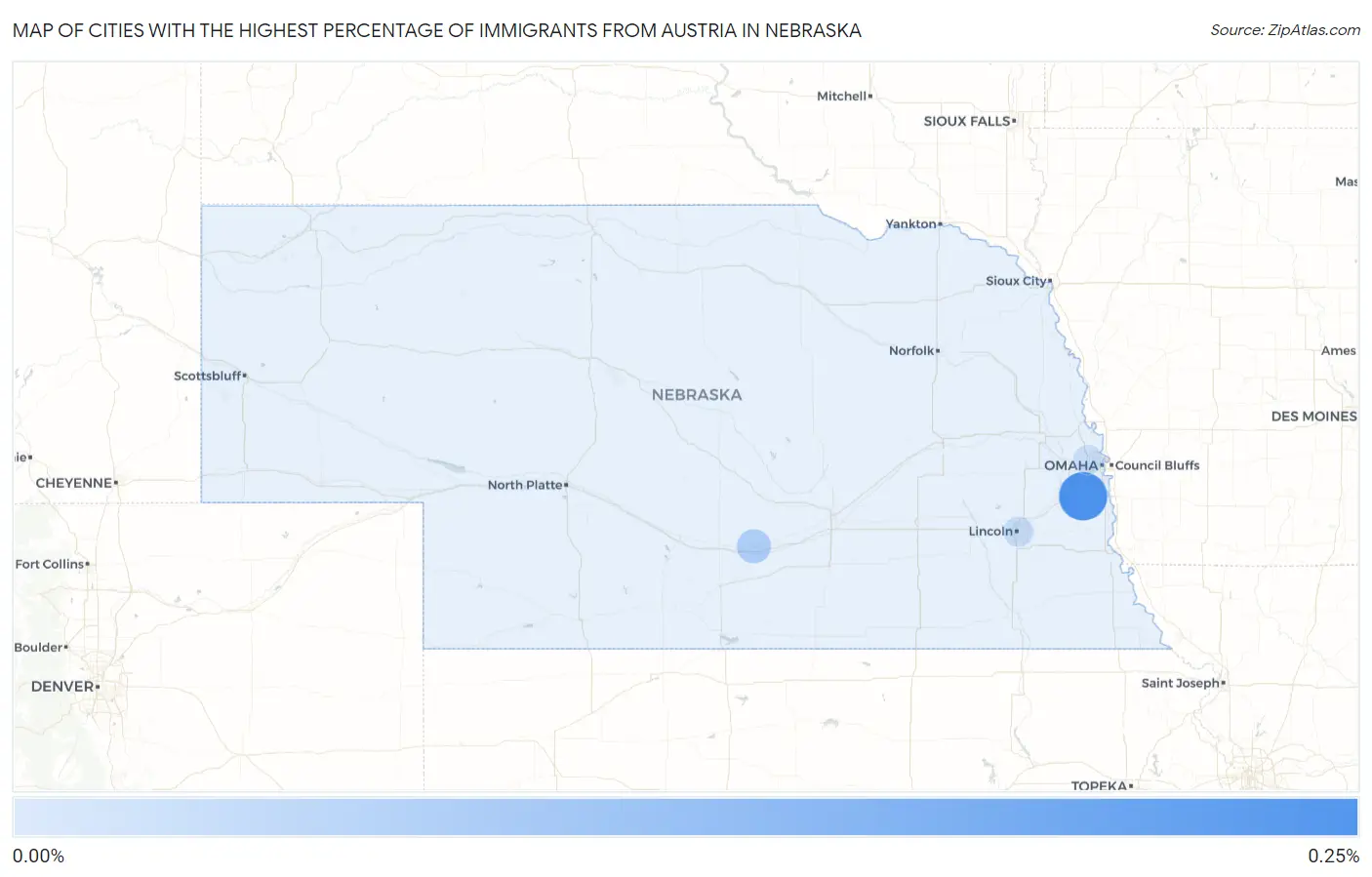 Cities with the Highest Percentage of Immigrants from Austria in Nebraska Map