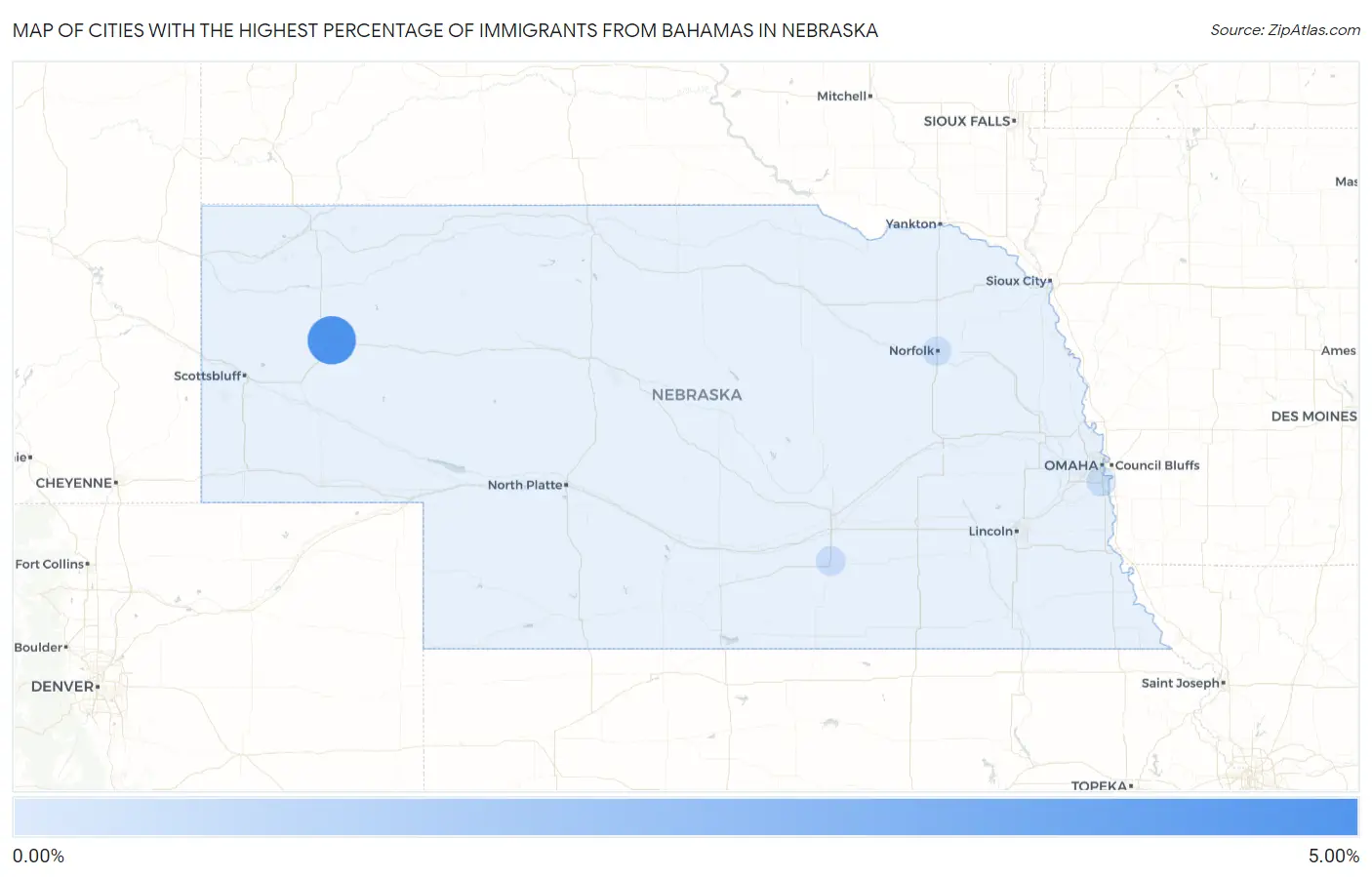 Cities with the Highest Percentage of Immigrants from Bahamas in Nebraska Map