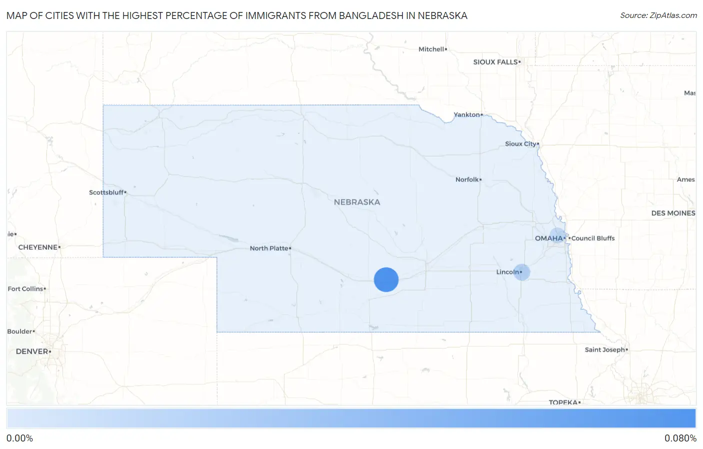 Cities with the Highest Percentage of Immigrants from Bangladesh in Nebraska Map