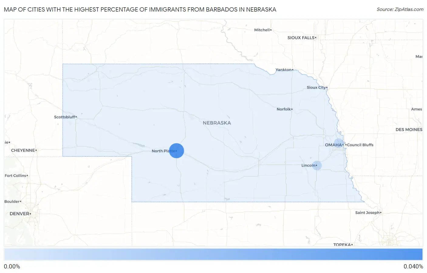Cities with the Highest Percentage of Immigrants from Barbados in Nebraska Map
