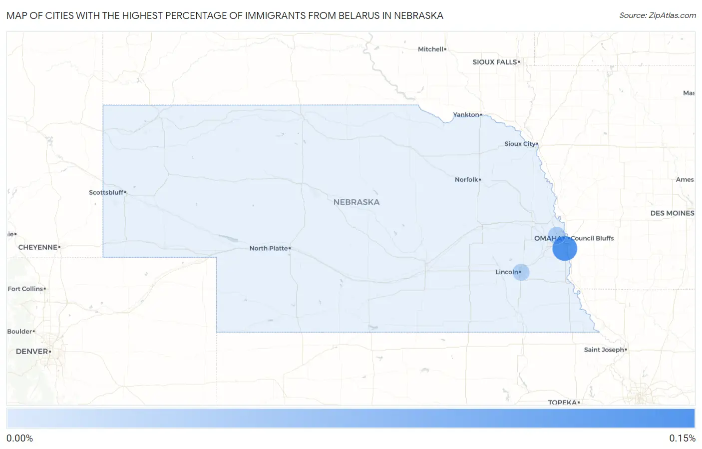 Cities with the Highest Percentage of Immigrants from Belarus in Nebraska Map