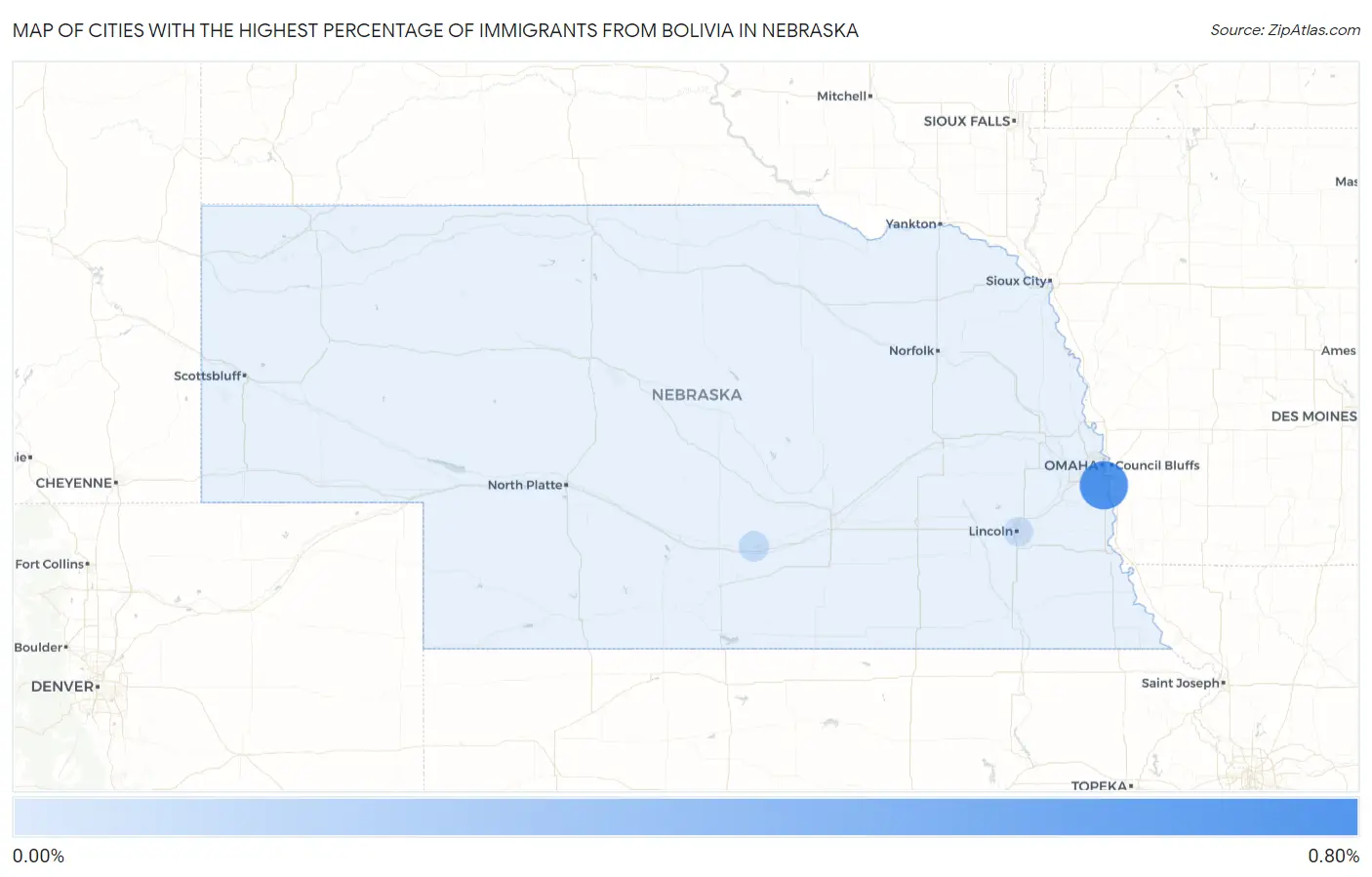 Cities with the Highest Percentage of Immigrants from Bolivia in Nebraska Map