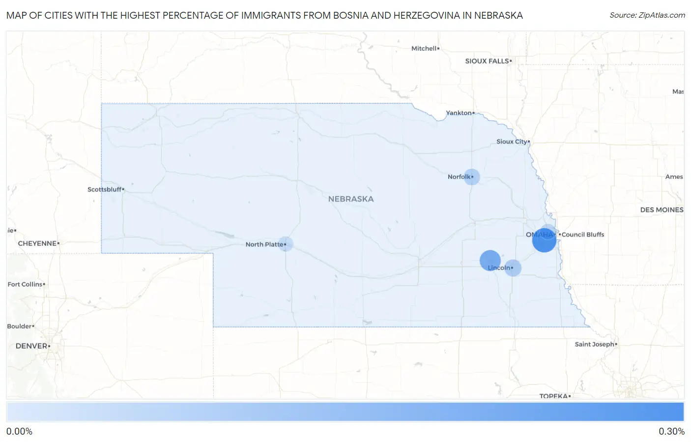 Cities with the Highest Percentage of Immigrants from Bosnia and Herzegovina in Nebraska Map