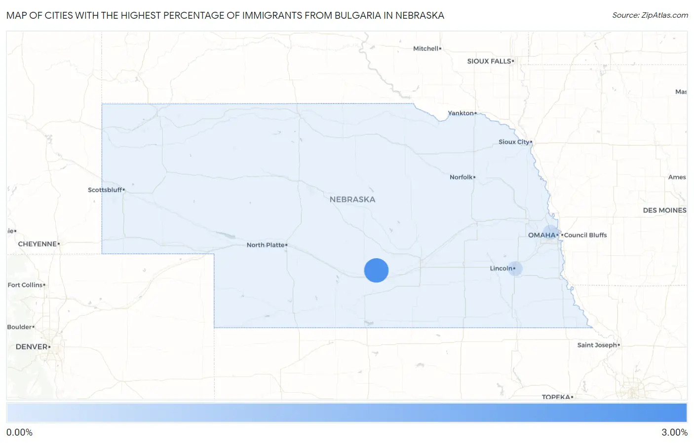 Cities with the Highest Percentage of Immigrants from Bulgaria in Nebraska Map