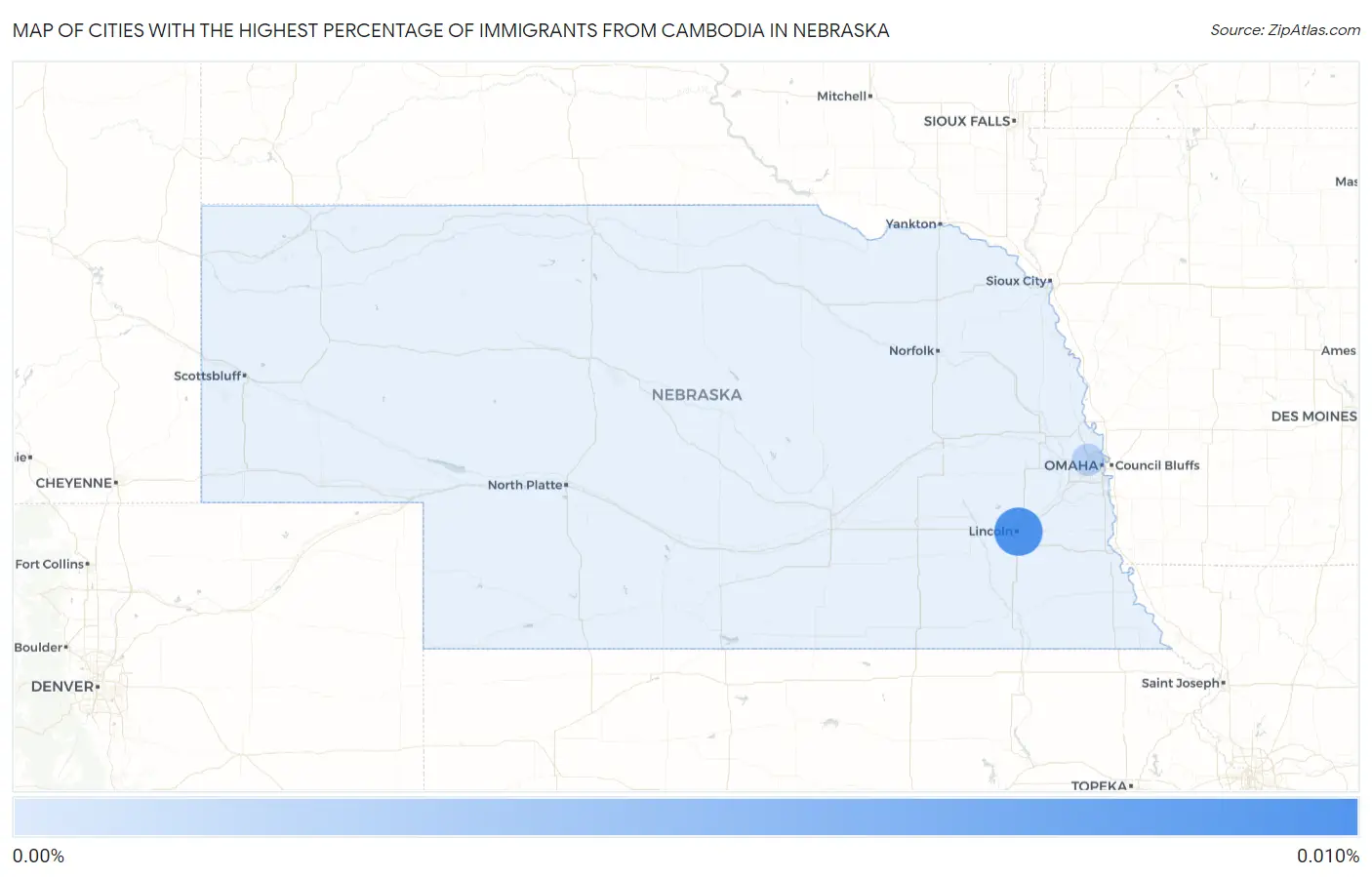 Cities with the Highest Percentage of Immigrants from Cambodia in Nebraska Map