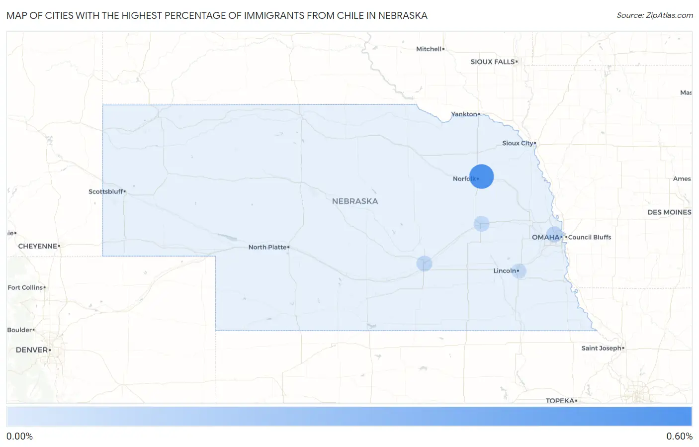Cities with the Highest Percentage of Immigrants from Chile in Nebraska Map