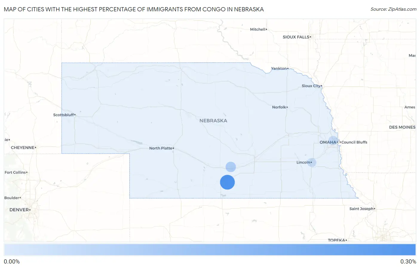 Cities with the Highest Percentage of Immigrants from Congo in Nebraska Map