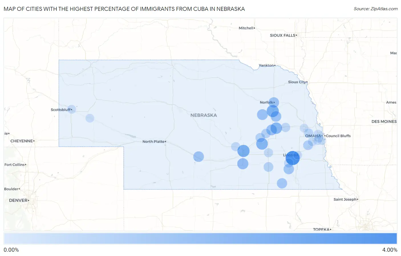 Cities with the Highest Percentage of Immigrants from Cuba in Nebraska Map