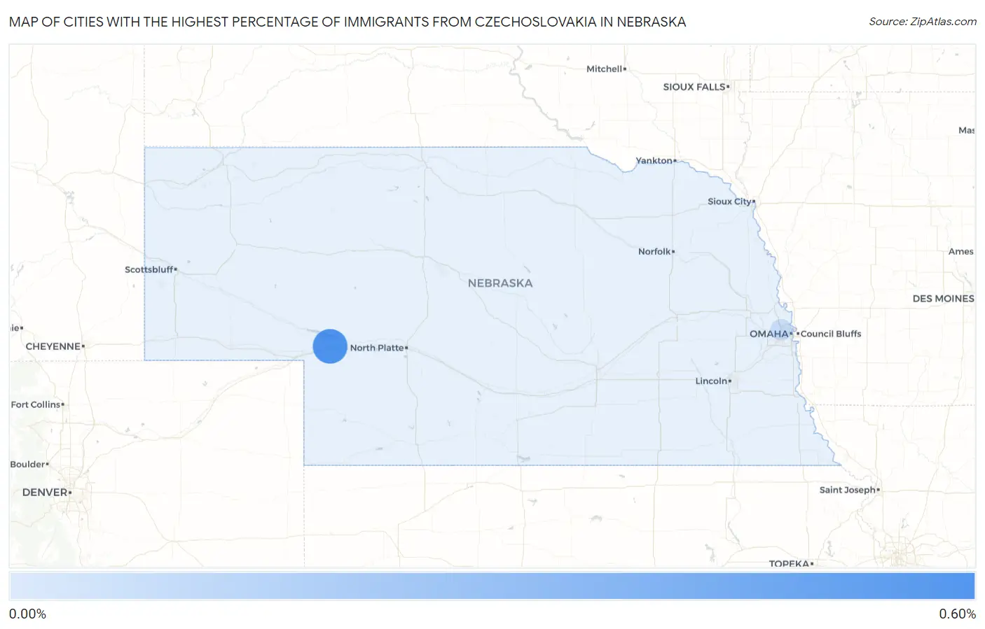 Cities with the Highest Percentage of Immigrants from Czechoslovakia in Nebraska Map