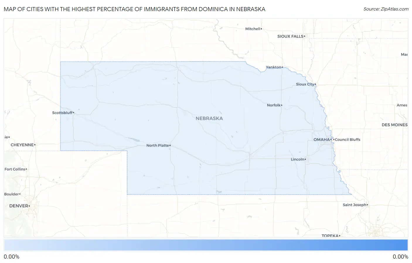 Cities with the Highest Percentage of Immigrants from Dominica in Nebraska Map
