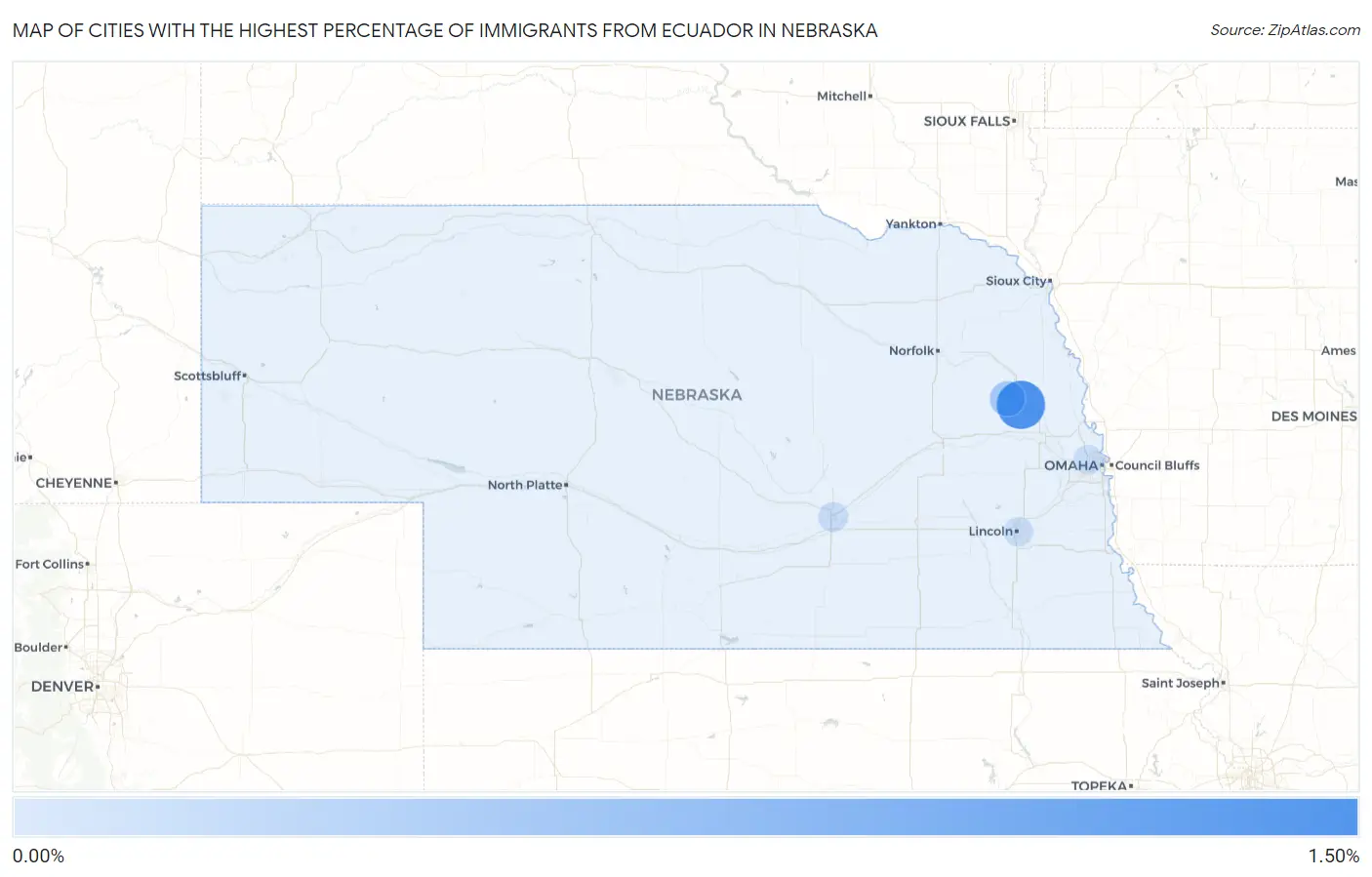 Cities with the Highest Percentage of Immigrants from Ecuador in Nebraska Map