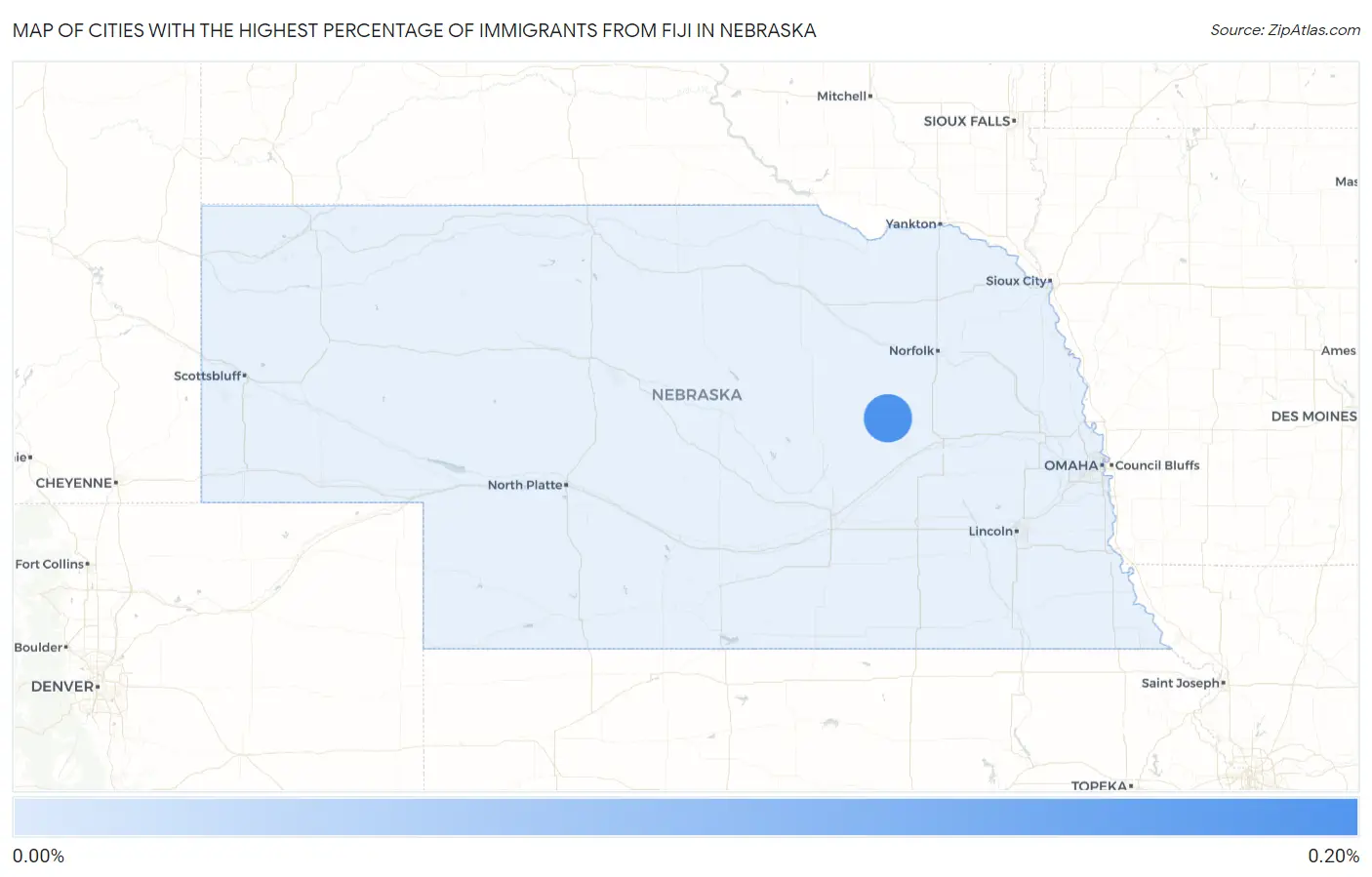 Cities with the Highest Percentage of Immigrants from Fiji in Nebraska Map