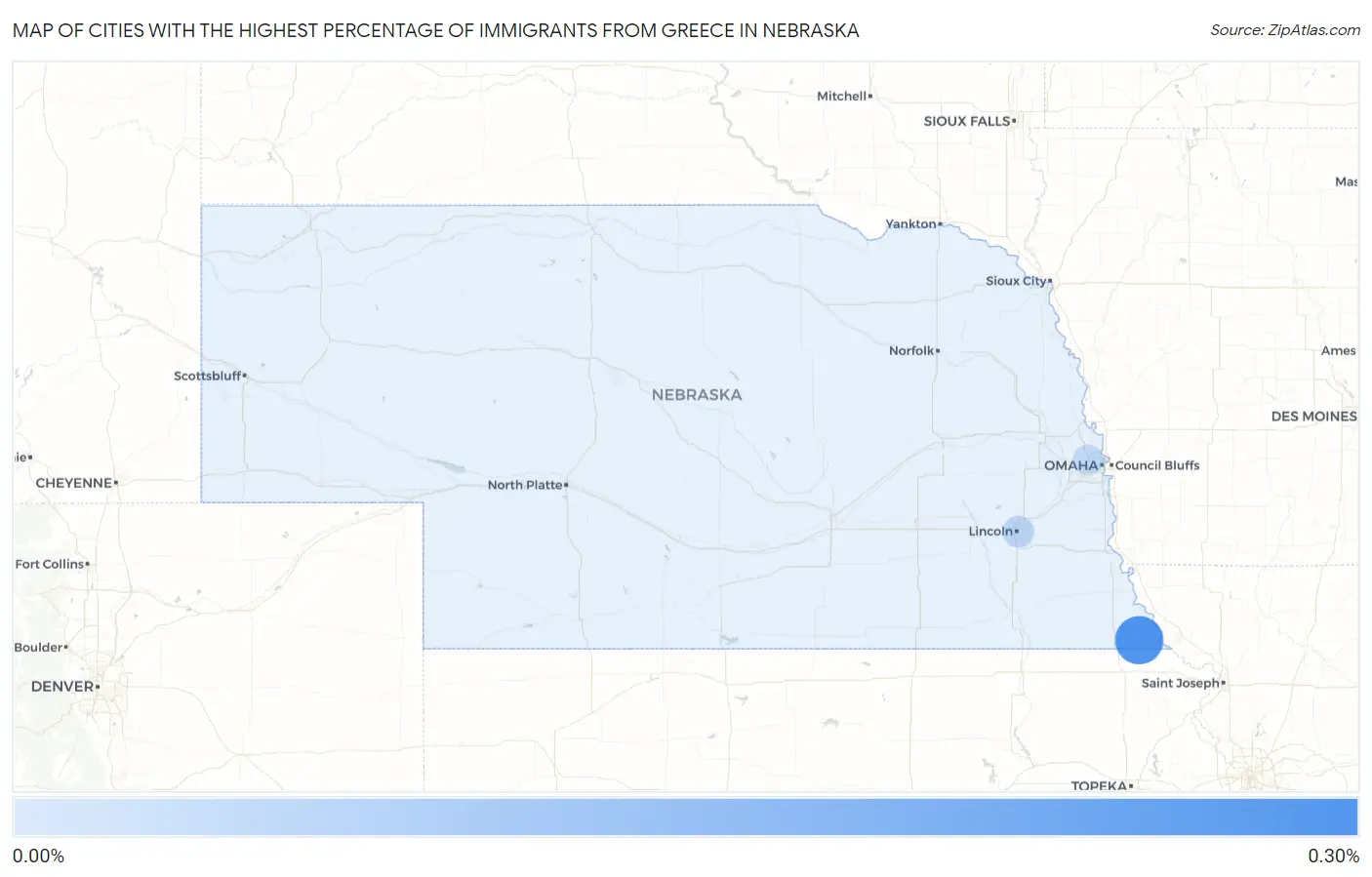 Cities with the Highest Percentage of Immigrants from Greece in Nebraska Map