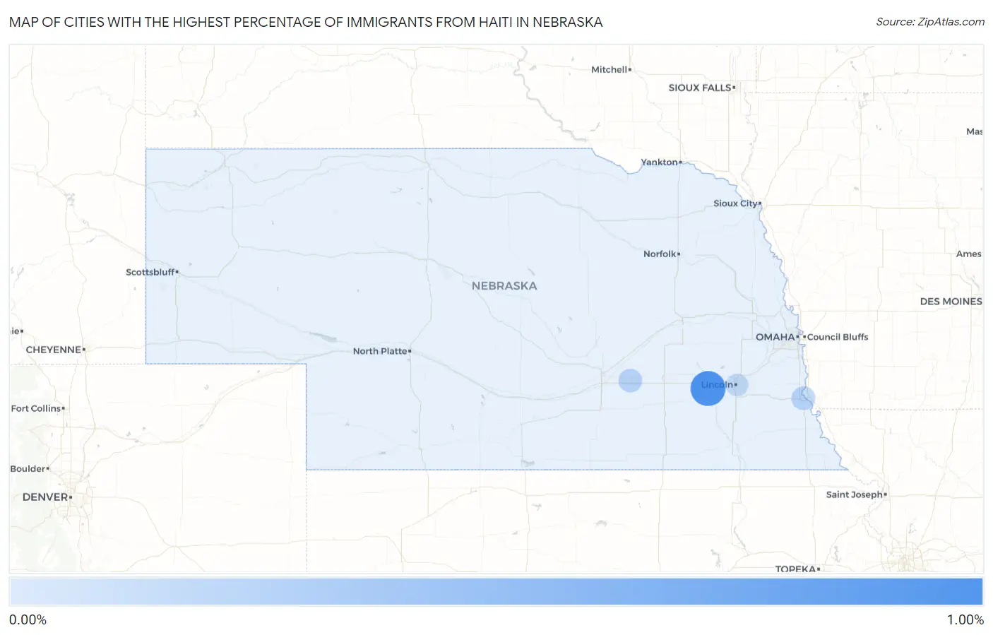 Cities with the Highest Percentage of Immigrants from Haiti in Nebraska Map