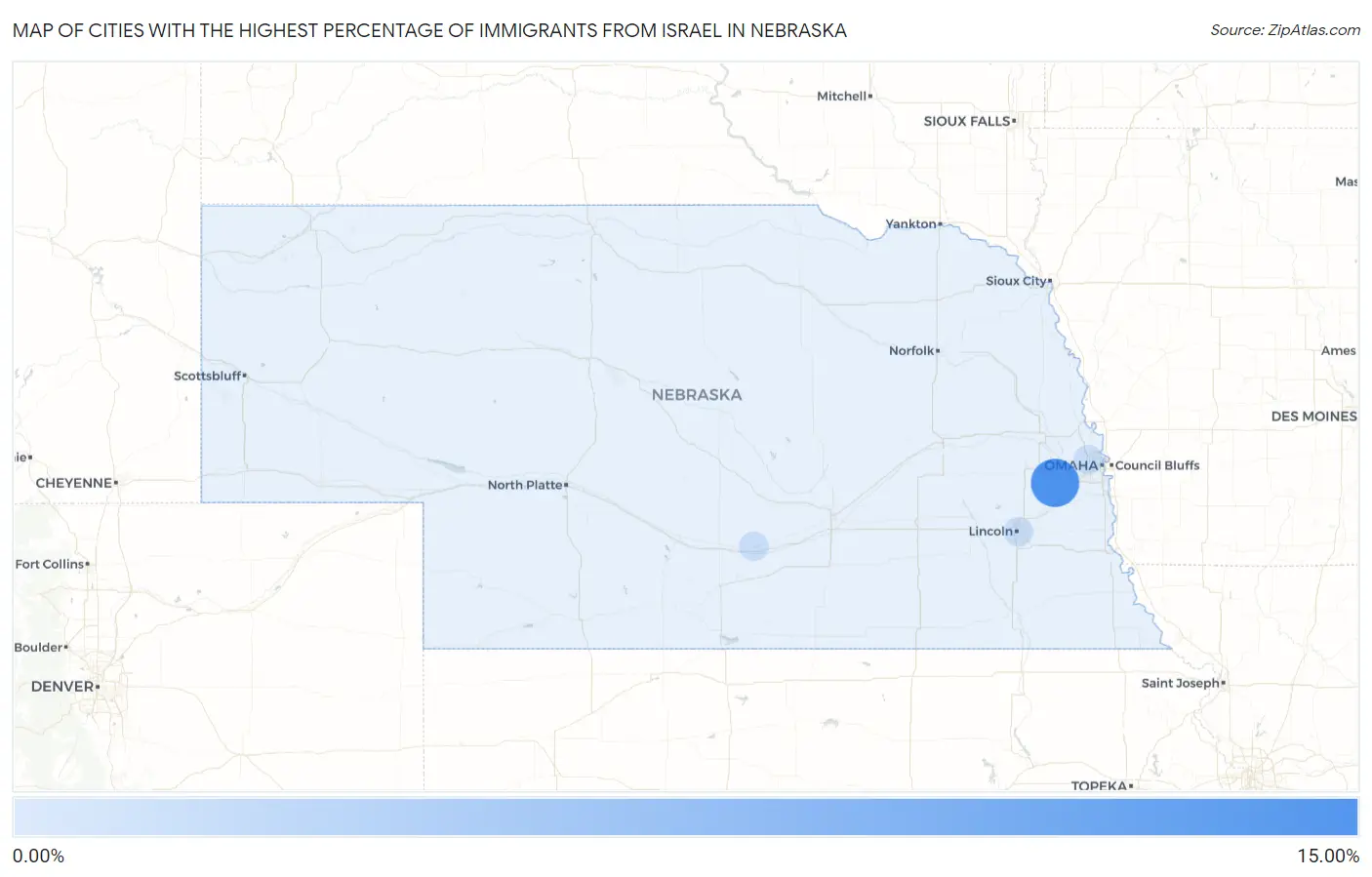 Cities with the Highest Percentage of Immigrants from Israel in Nebraska Map
