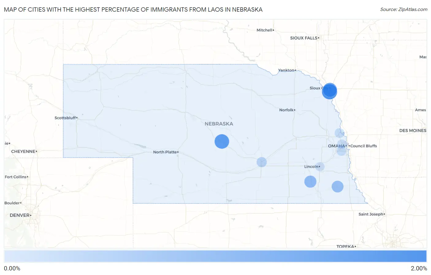 Cities with the Highest Percentage of Immigrants from Laos in Nebraska Map