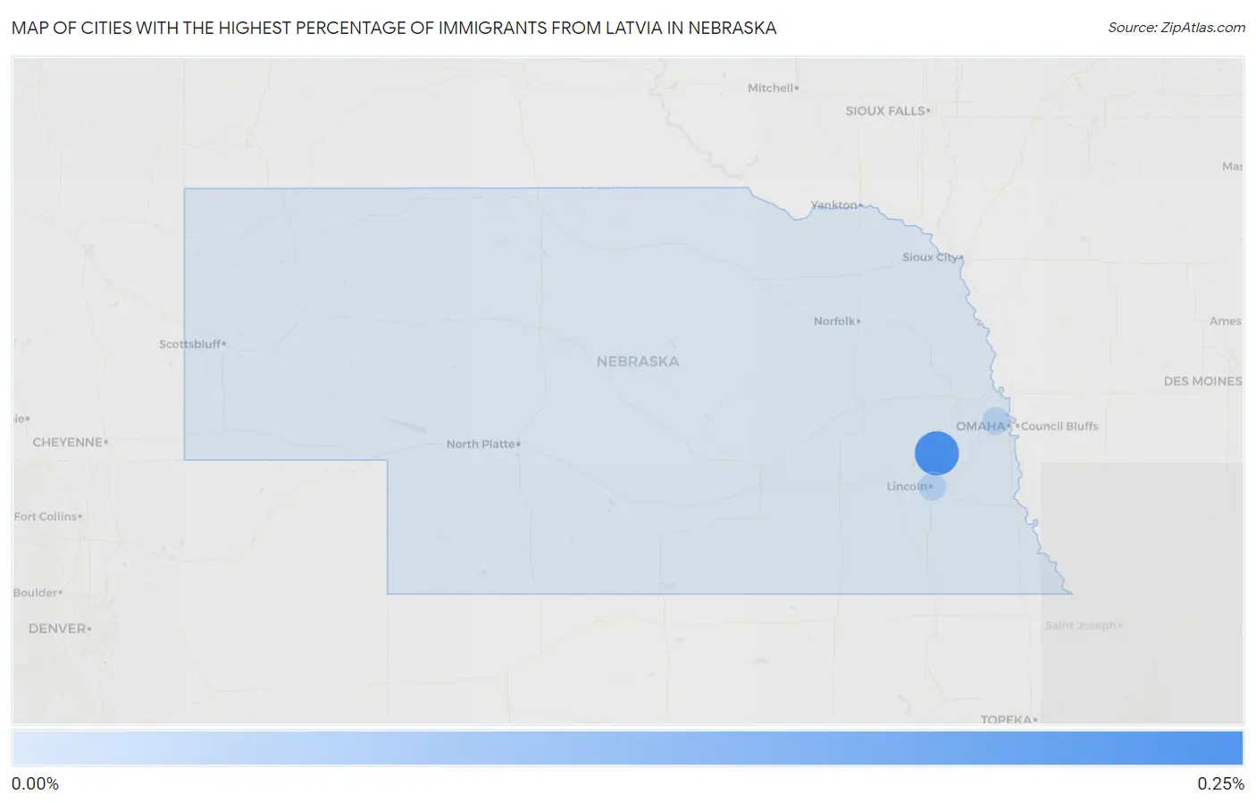 Cities with the Highest Percentage of Immigrants from Latvia in Nebraska Map