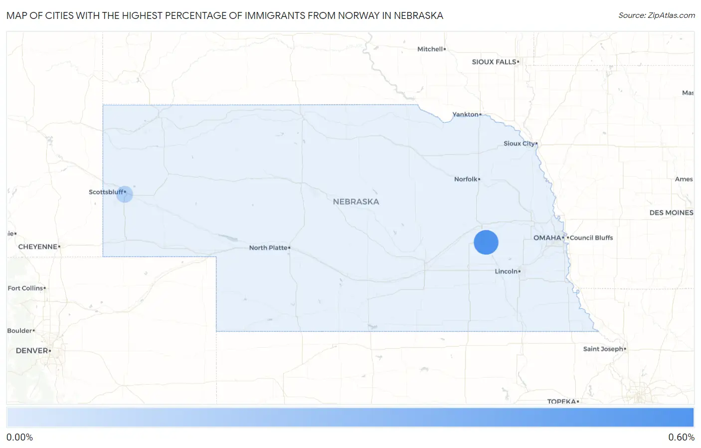 Cities with the Highest Percentage of Immigrants from Norway in Nebraska Map