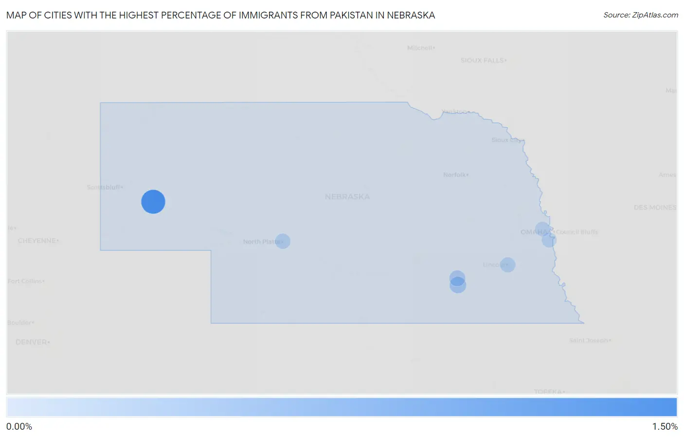 Cities with the Highest Percentage of Immigrants from Pakistan in Nebraska Map