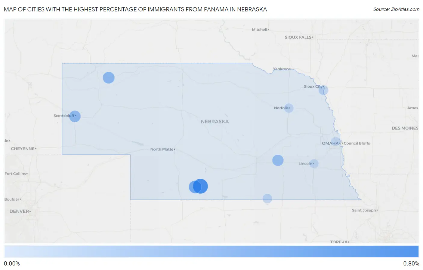 Cities with the Highest Percentage of Immigrants from Panama in Nebraska Map