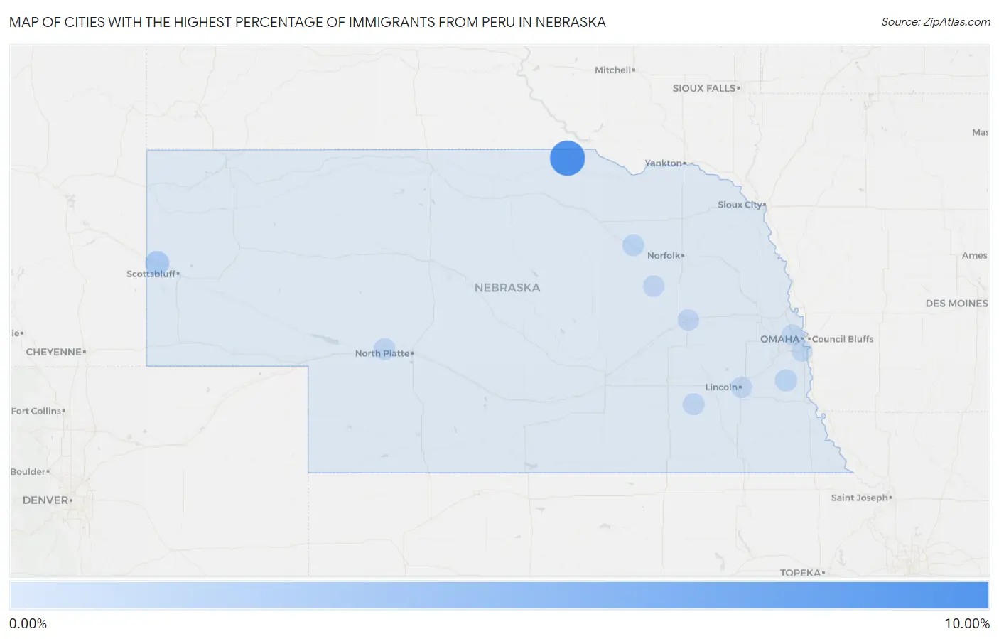 Cities with the Highest Percentage of Immigrants from Peru in Nebraska Map