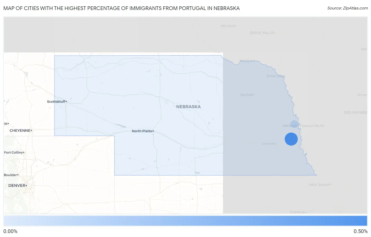 Cities with the Highest Percentage of Immigrants from Portugal in Nebraska Map