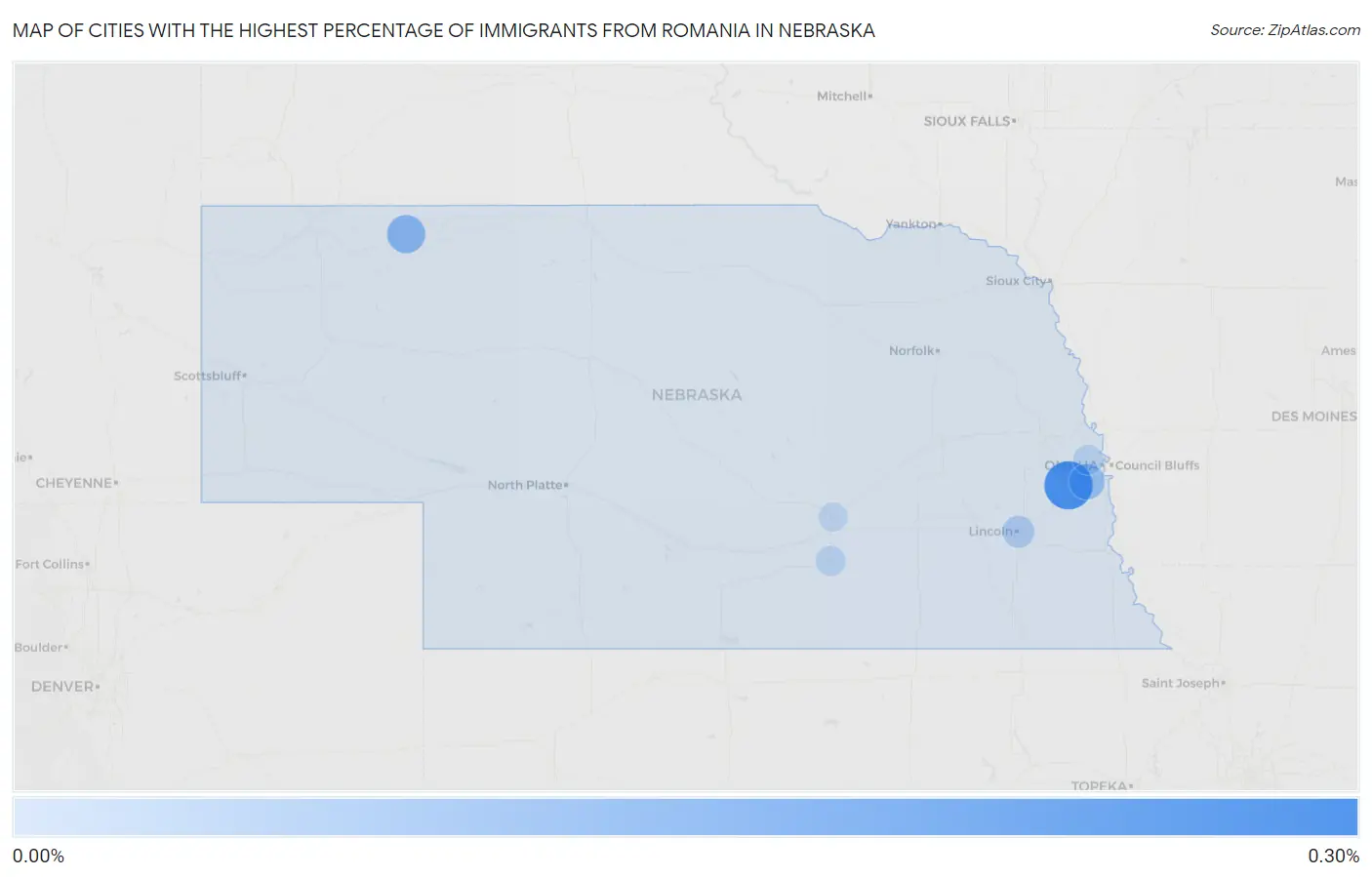 Cities with the Highest Percentage of Immigrants from Romania in Nebraska Map