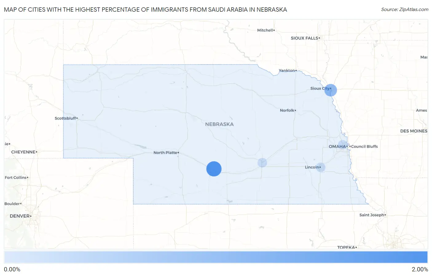 Cities with the Highest Percentage of Immigrants from Saudi Arabia in Nebraska Map