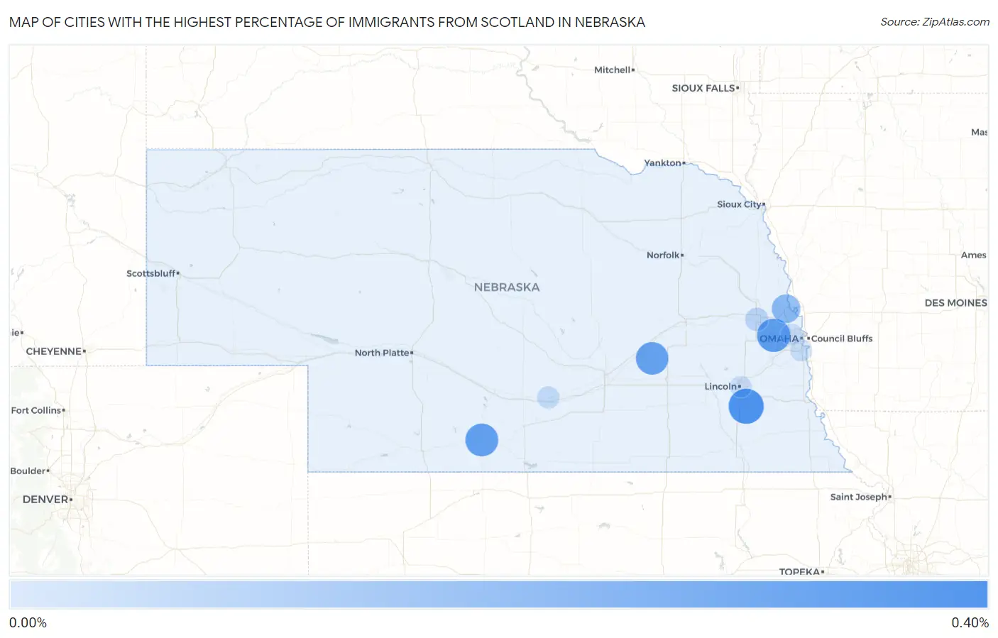 Cities with the Highest Percentage of Immigrants from Scotland in Nebraska Map