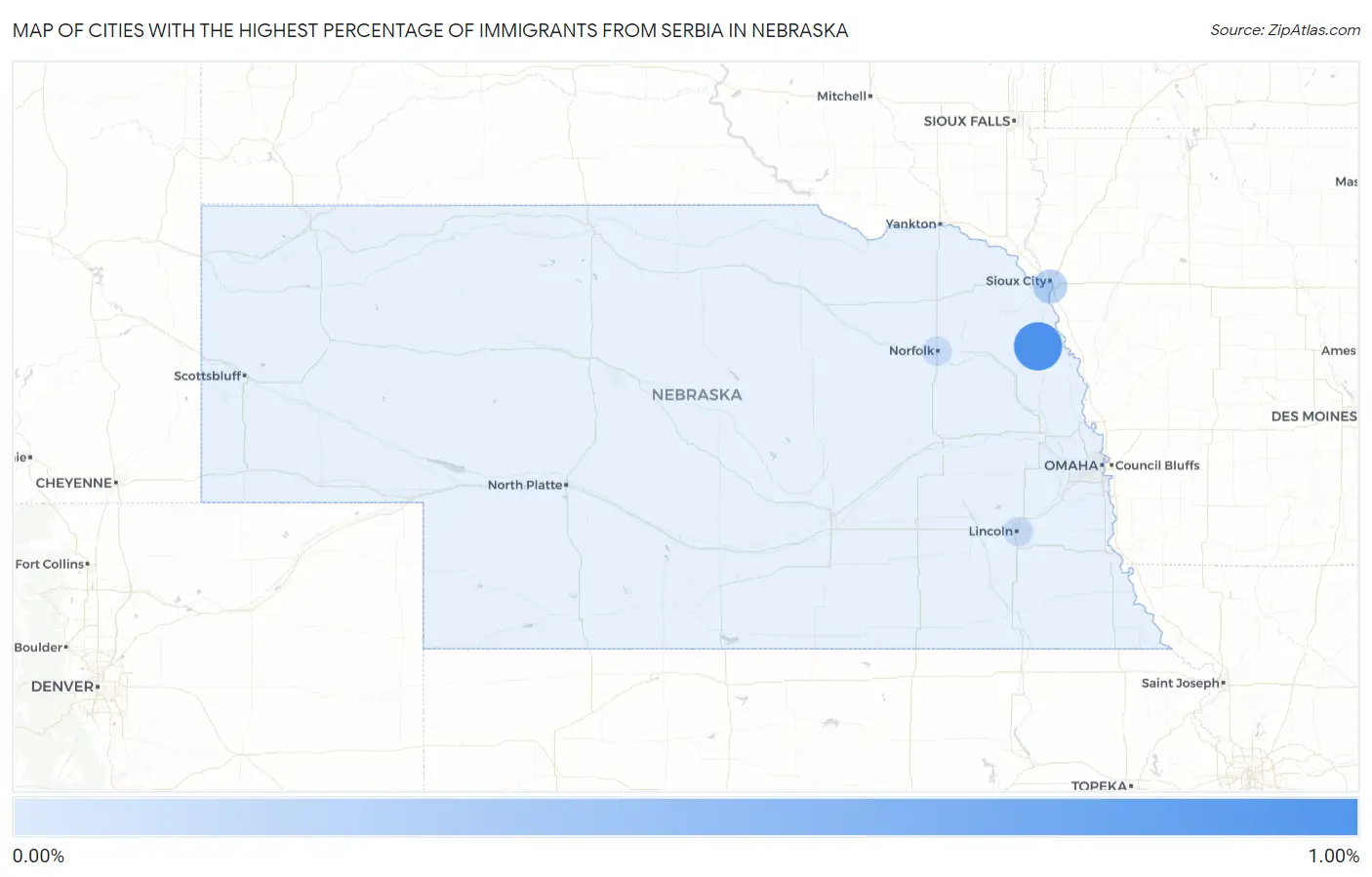 Cities with the Highest Percentage of Immigrants from Serbia in Nebraska Map