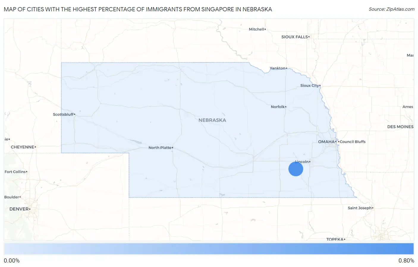 Cities with the Highest Percentage of Immigrants from Singapore in Nebraska Map