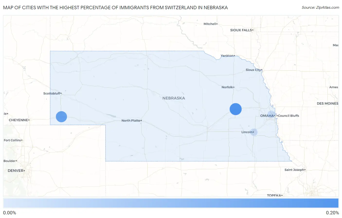 Cities with the Highest Percentage of Immigrants from Switzerland in Nebraska Map