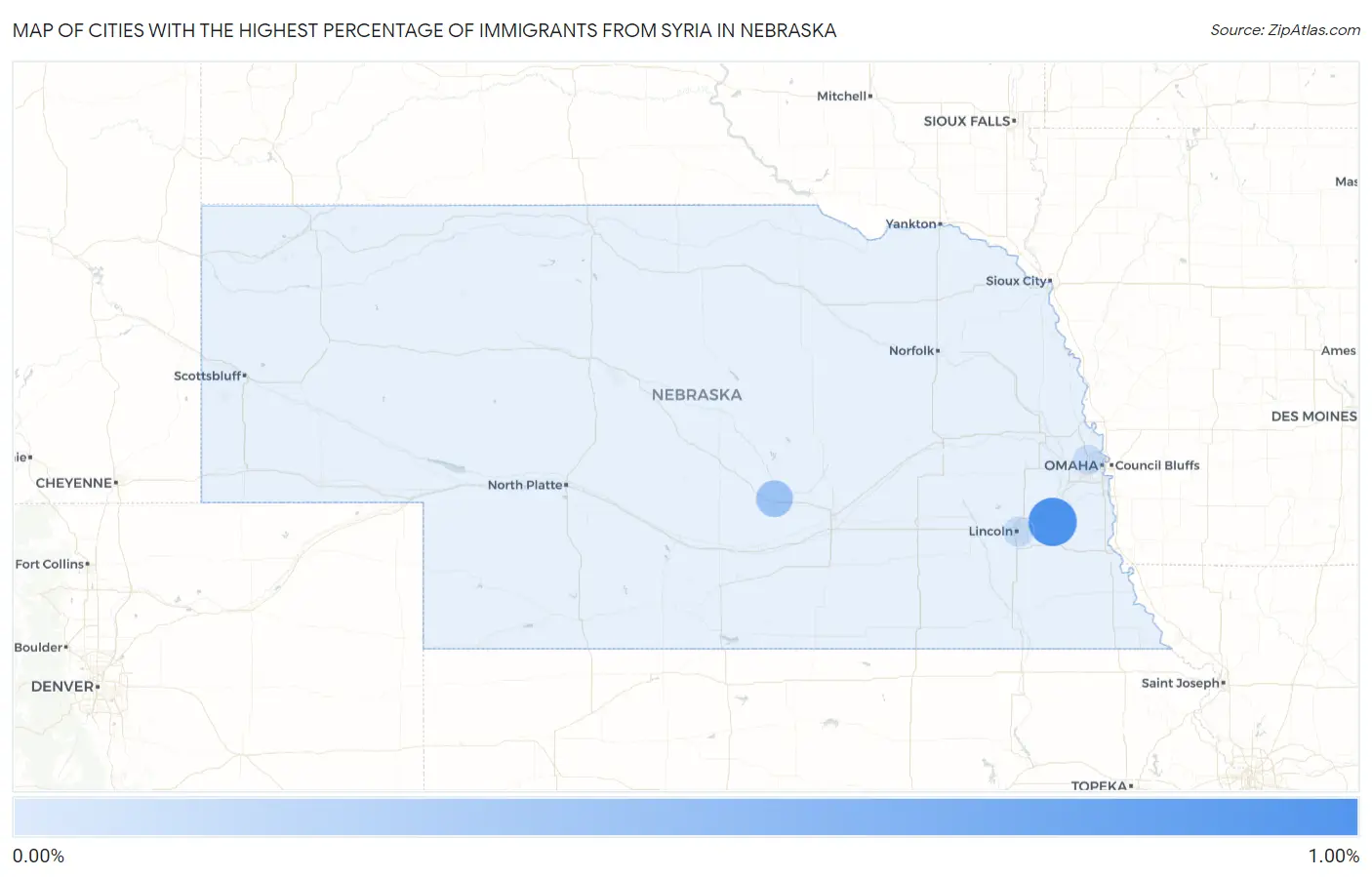 Cities with the Highest Percentage of Immigrants from Syria in Nebraska Map