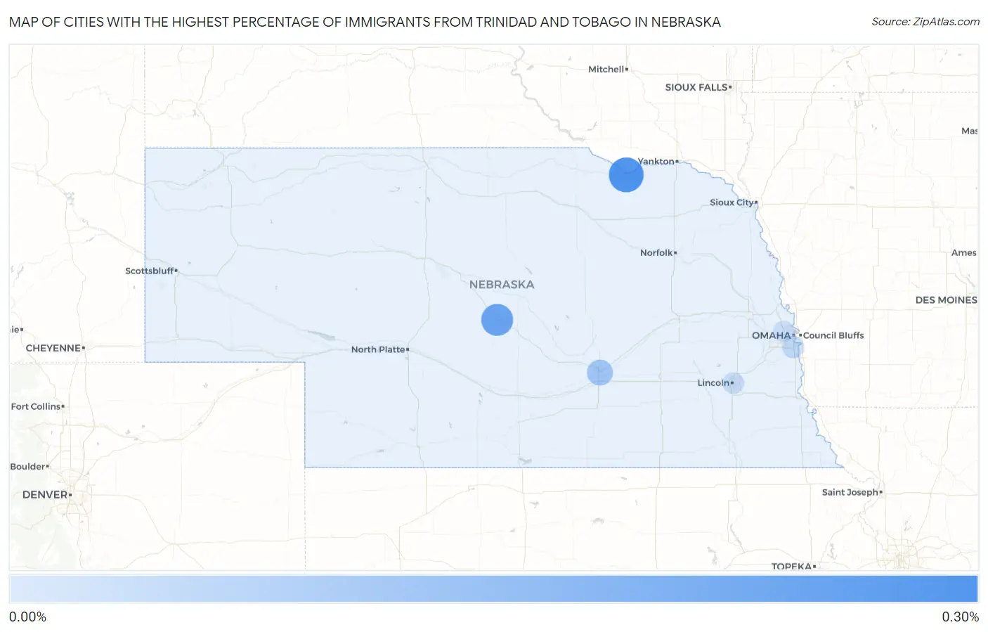 Cities with the Highest Percentage of Immigrants from Trinidad and Tobago in Nebraska Map