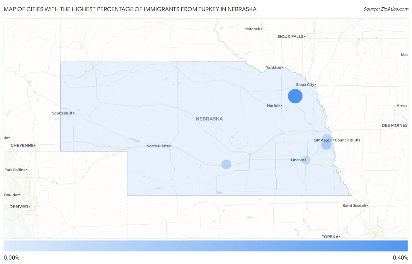 Cities with the Highest Percentage of Immigrants from Turkey in Nebraska Map