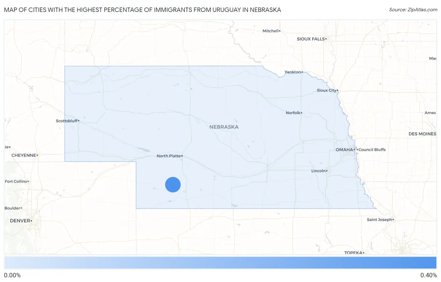 Cities with the Highest Percentage of Immigrants from Uruguay in Nebraska Map